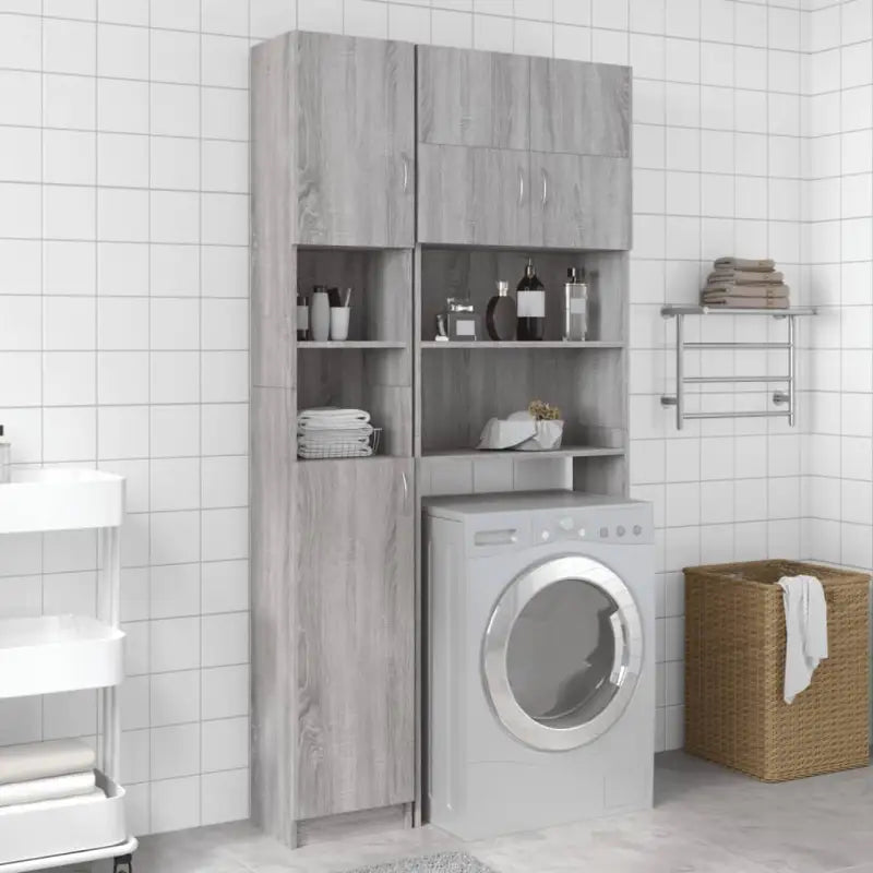 Badkamermeubelsets met bewerkt hout en open schappen voor extra opbergruimte - Grijs sonoma - Badkamermeubelsets