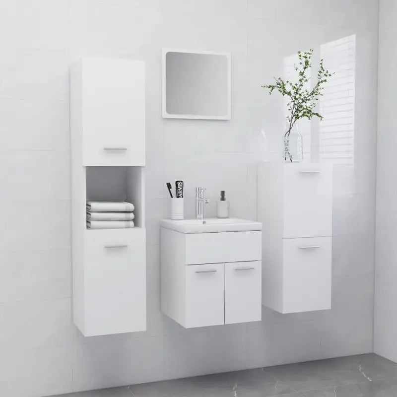 Badkamermeubelsets met lage en hoge kast van bewerkt hout - Wit / 41 x 38.5 x 46 cm - Badkamermeubelsets
