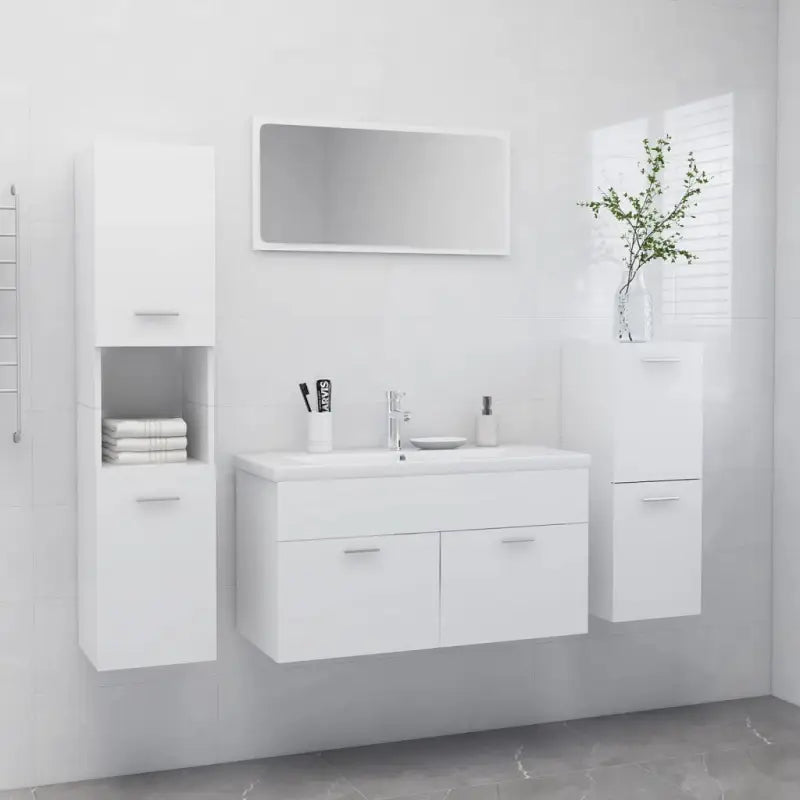 Badkamermeubelsets met lage en hoge kast van bewerkt hout - Wit / 90 x 38.5 x 46 cm - Badkamermeubelsets