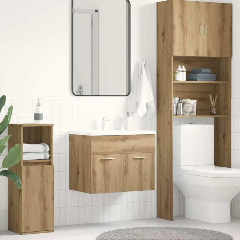 Badsmeubelset met gootsteenkast van bewerkt hout voor extra opbergruimte - artisanaal eikenkleurig / 60 x 38.5 x 46 cm