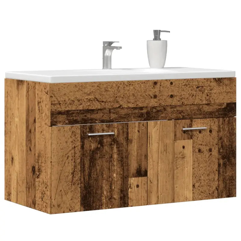 Badsmeubelset met gootsteenkast van bewerkt hout voor extra opbergruimte - Oud hout / 80 x 38.5 x 46 cm