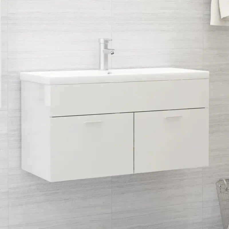 Badsmeubelset met gootsteenkast van bewerkt hout voor extra opbergruimte - Hoogglans wit / 90 x 38.5 x 46 cm