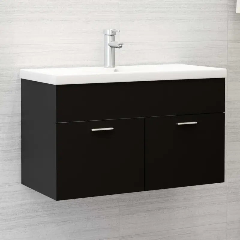 Badsmeubelset met gootsteenkast van bewerkt hout voor extra opbergruimte - Zwart / 80 x 38.5 x 46 cm