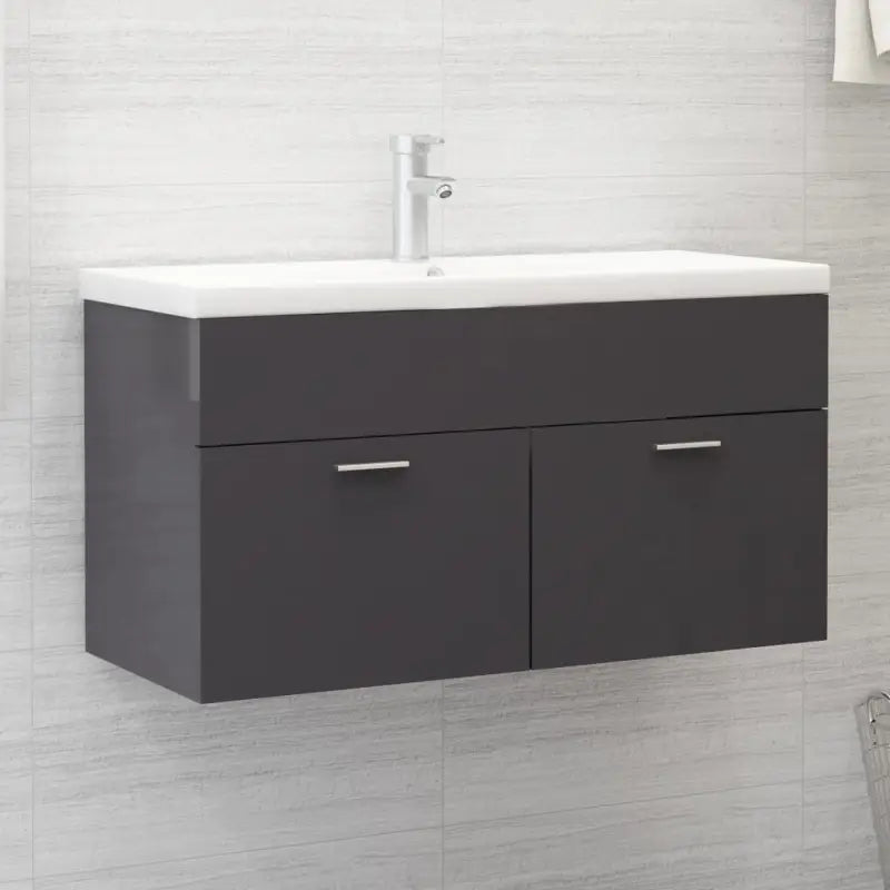 Badsmeubelset met gootsteenkast van bewerkt hout voor extra opbergruimte - Hoogglans grijs / 90 x 38.5 x 46 cm