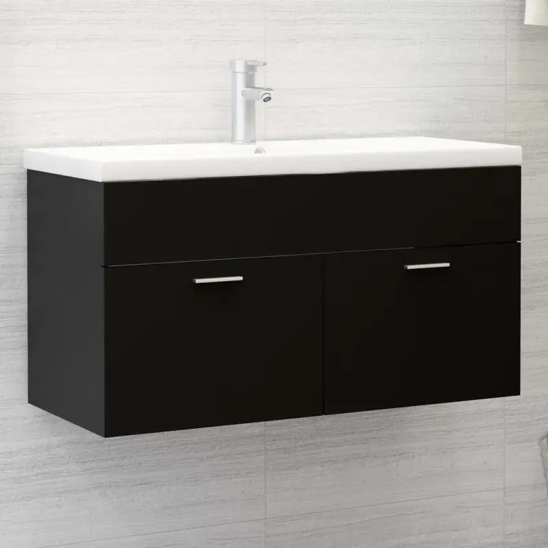 Badsmeubelset met gootsteenkast van bewerkt hout voor extra opbergruimte - Zwart / 90 x 38.5 x 46 cm