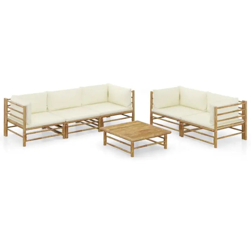 Bamboe tuin loungeset met comfortabele diepte zitting - Crème / 4x hoek + midden + Tafel - Tuinsets