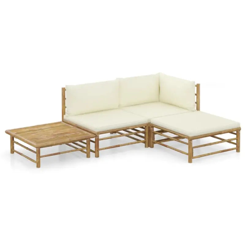 Bamboe tuin loungeset met comfortabele diepte zitting - Crème / hoek + midden + voetensteun + Tafel - Tuinsets
