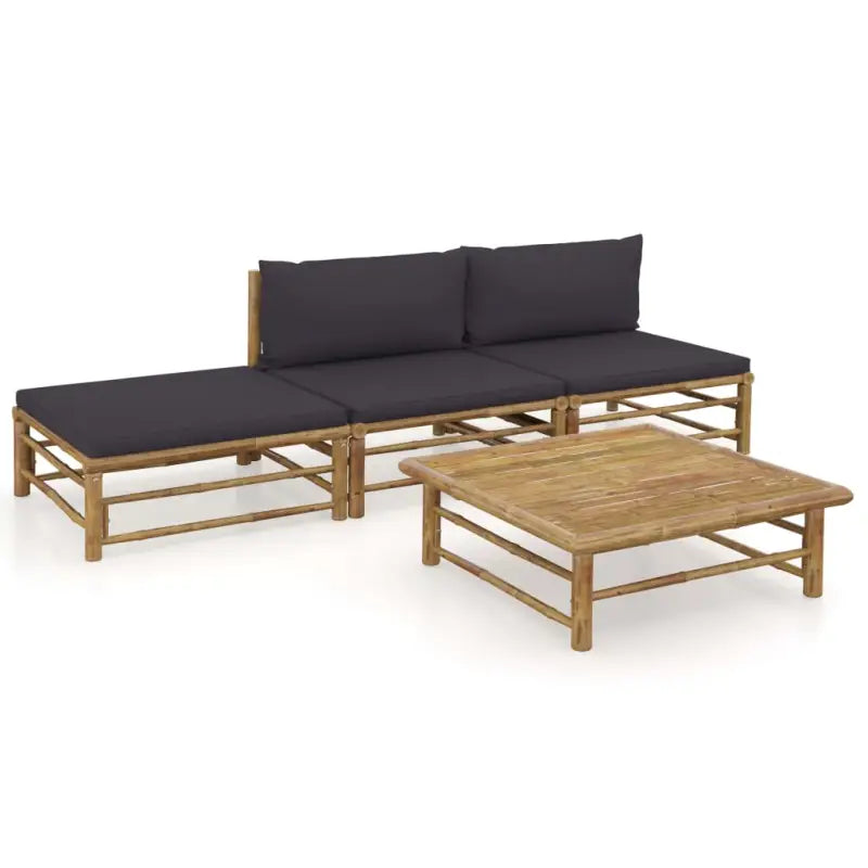 Bamboe tuin loungeset met comfortabele diepte zitting - Donkergrijs / 2x midden + voetensteun + Tafel - Tuinsets