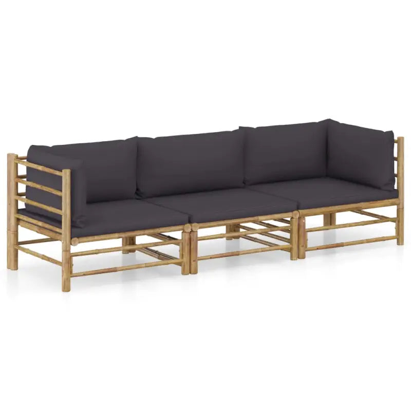 Bamboe tuin loungeset met comfortabele diepte zitting - Donkergrijs / 2x hoek + midden - Tuinsets