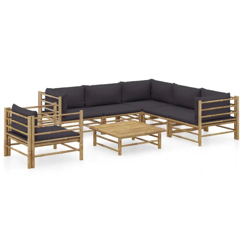 Bamboe tuin loungeset met comfortabele diepte zitting - Donkergrijs / 3x hoek + 2x midden + Fauteuil + Tafel - Tuinsets