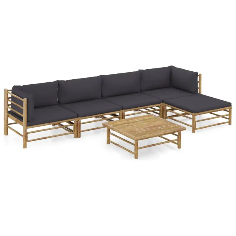 Bamboe tuin loungeset met comfortabele diepte zitting - Donkergrijs / 2x midden + 2x hoek + voetensteun + Tafel