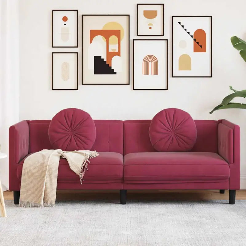 Banken fauteuil in kunstsuède voor ontspannen en gezellig comfort - Wijnrood / Driezitsbank - Banken