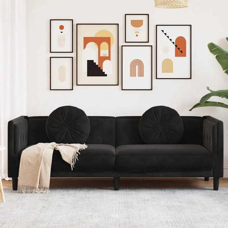 Banken fauteuil in kunstsuède voor ontspannen en gezellig comfort - Zwart / Driezitsbank - Banken