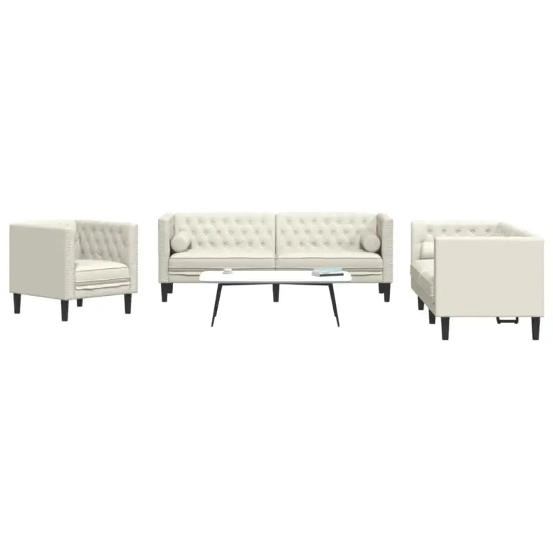 Banken in Chesterfield-stijl met comfortabele afmetingen voor elke ruimte - Crème / Fauteuil + tweezitsbank