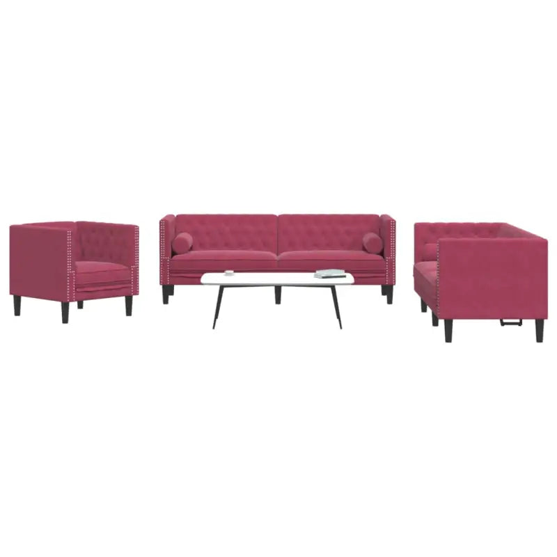 Banken in Chesterfield-stijl met comfortabele afmetingen voor elke ruimte - Wijnrood / Fauteuil + tweezitsbank