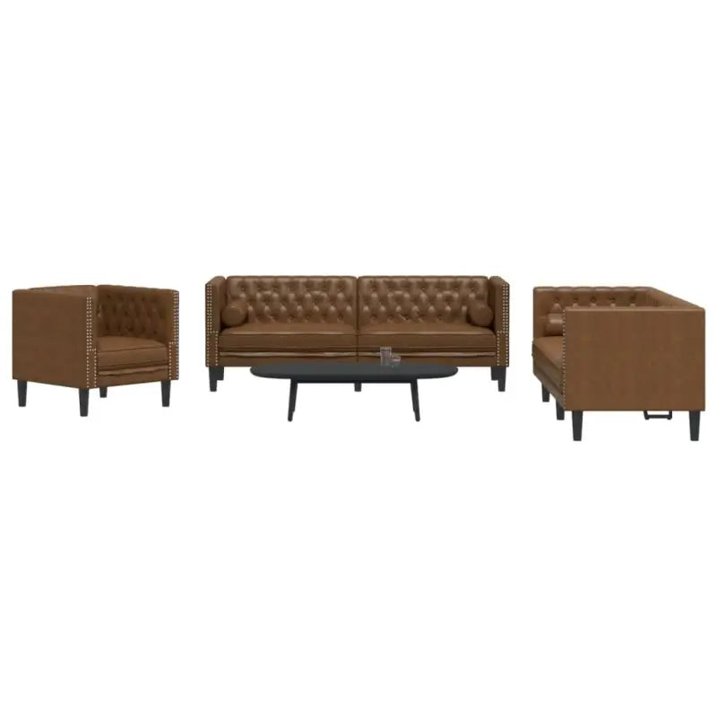 Banken in Chesterfield-stijl met comfortabele afmetingen voor elke ruimte - Bruin / Fauteuil + tweezitsbank