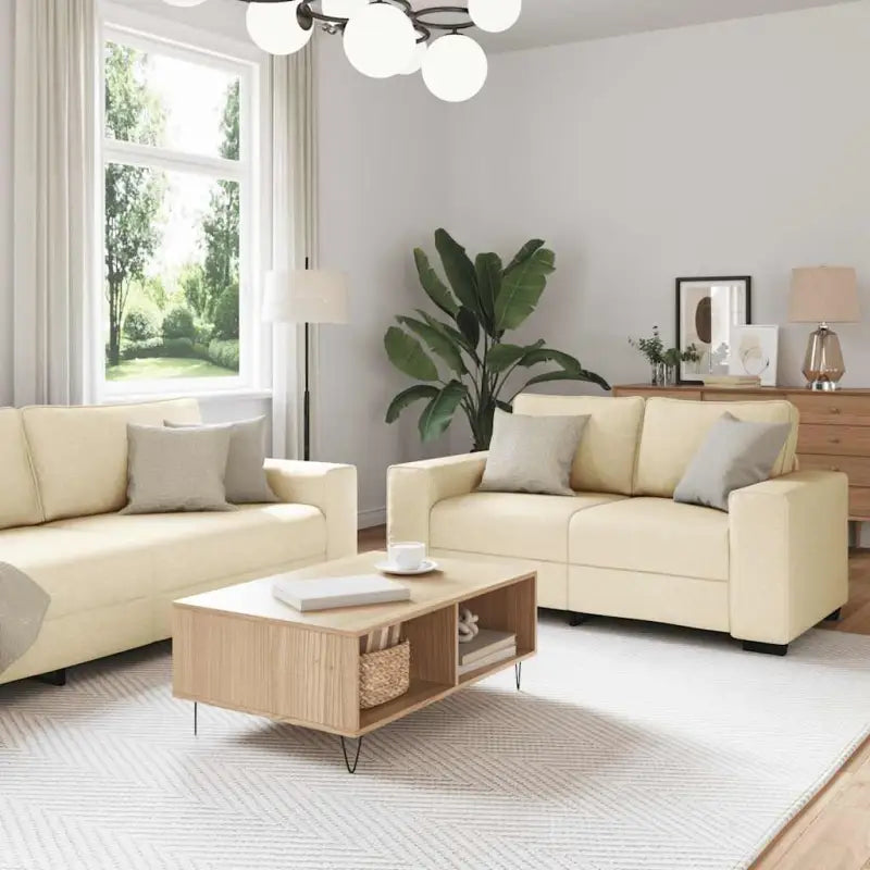 Banken loungeset met brede armleuningen en comfortabele zithoek - Crème - Banken