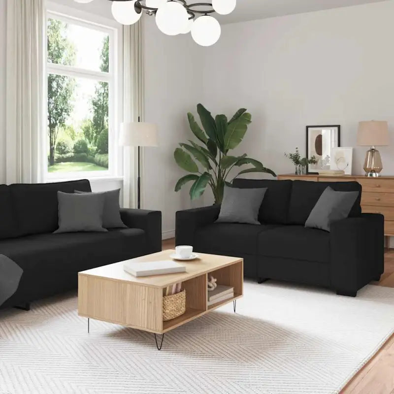 Banken loungeset met brede armleuningen en comfortabele zithoek - Zwart - Banken