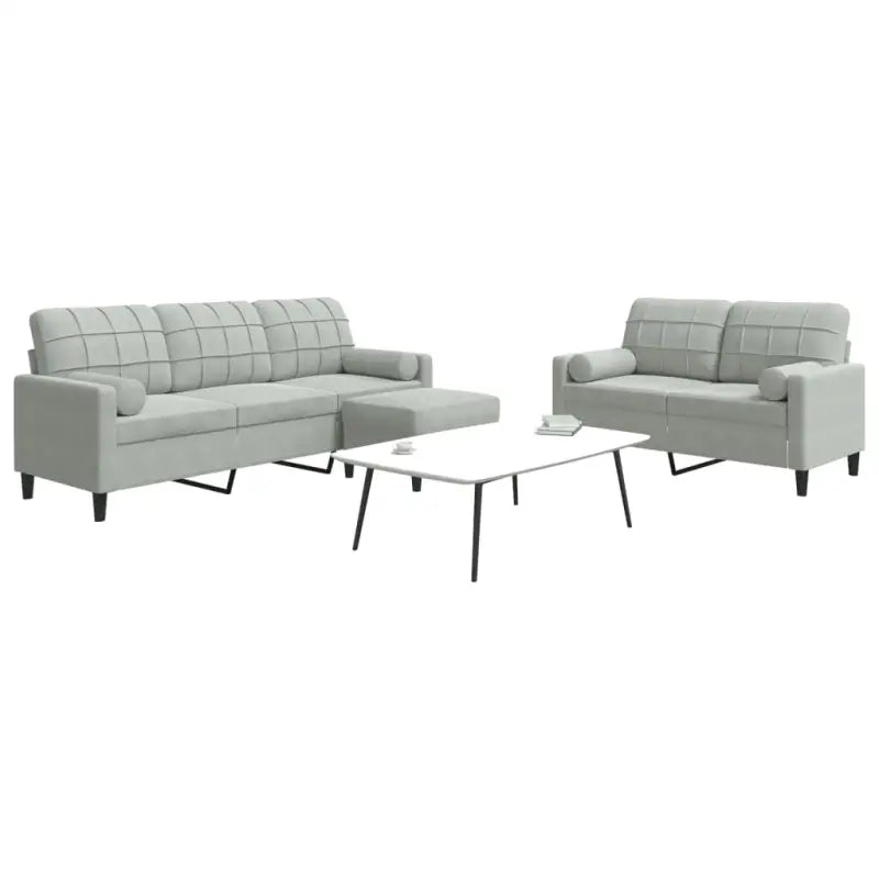 Banken loungeset met comfortabele afmetingen en stijlvolle design - Lichtgrijs / met kussens en voetenbankje - Banken