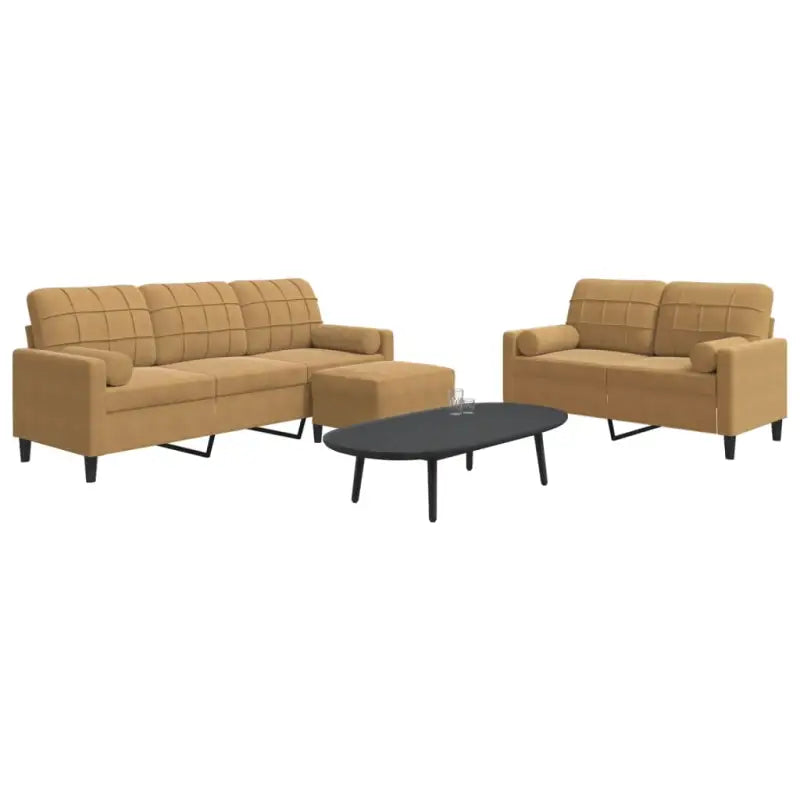 Banken loungeset met comfortabele afmetingen en stijlvolle design - Bruin / met kussens en voetenbankje - Banken