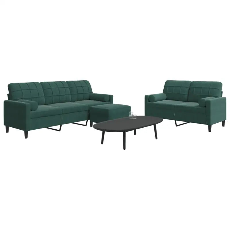 Banken loungeset met comfortabele afmetingen en stijlvolle design - Donkergroen / met kussens en voetenbankje - Banken
