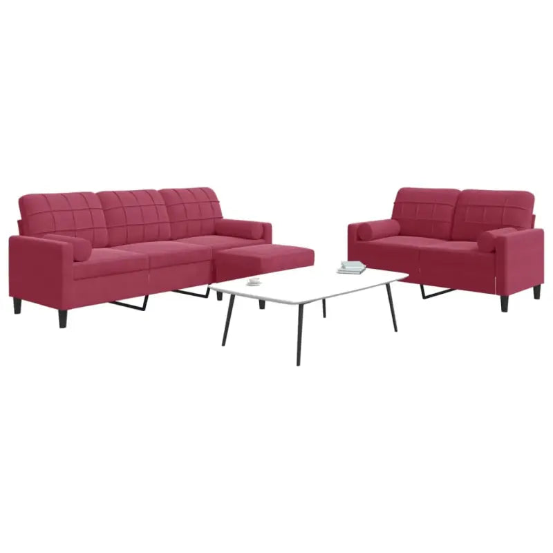 Banken loungeset met comfortabele afmetingen en stijlvolle design - Wijnrood / met kussens en voetenbankje - Banken