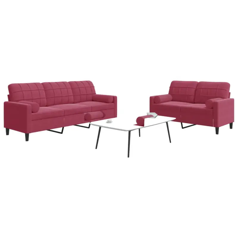 Banken loungeset met comfortabele afmetingen en stijlvolle design - Wijnrood / met kussens - Banken