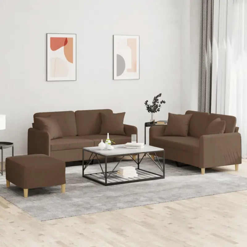 Banken loungeset met comfortabele diepte zitting en moderne uitstraling - Bruin / met kussens en voetenbankje - Banken