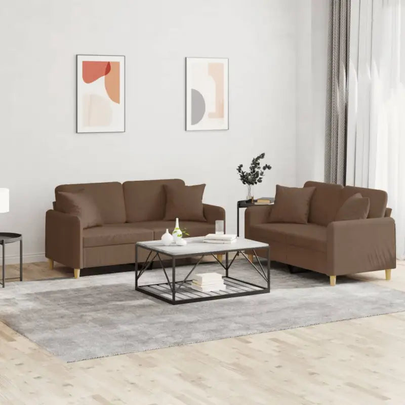 Banken loungeset met comfortabele diepte zitting en moderne uitstraling - Bruin / met kussens - Banken
