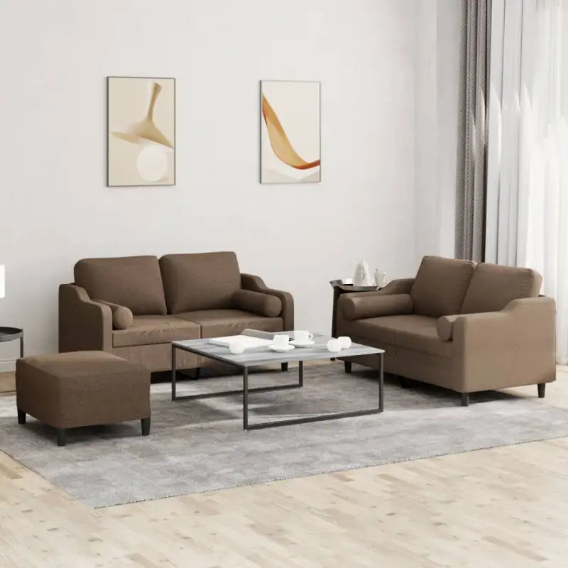 Banken Loungeset met comfortabele zitdiepte en elegante totale afmetingen - Bruin / met kussens en voetenbankje - Banken