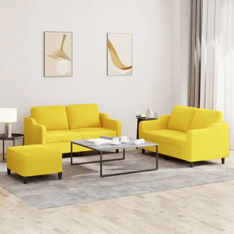 Banken Loungeset met comfortabele zitdiepte en elegante totale afmetingen - Lichtgeel / met kussens en voetenbankje