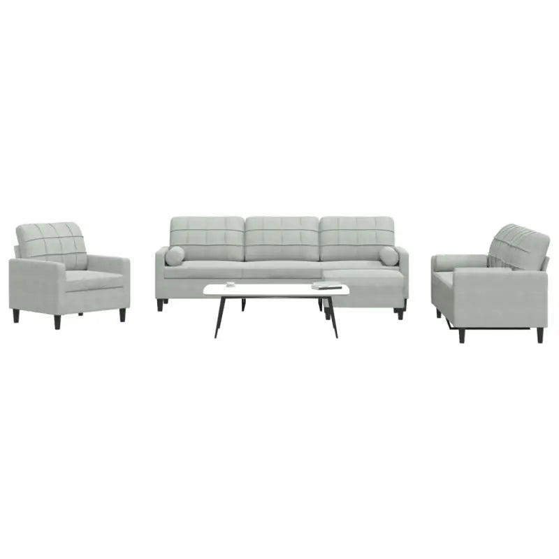 Banken loungeset met comfortabele zithoek en opvallend design - Lichtgrijs / met kussens en voetenbankje - Banken