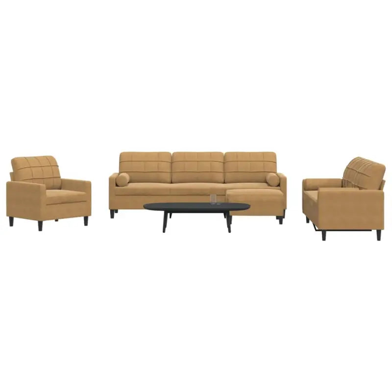 Banken loungeset met comfortabele zithoek en opvallend design - Bruin / met kussens en voetenbankje - Banken