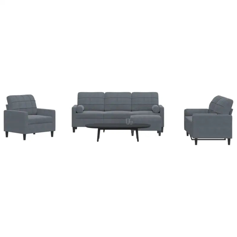 Banken loungeset met comfortabele zithoogte en elegante totale afmetingen - Donkergrijs / met kussens en voetenbankje