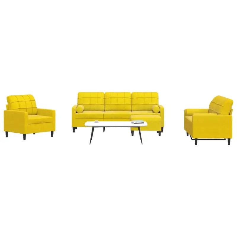 Banken loungeset met comfortabele zithoogte en elegante totale afmetingen - Geel / met kussens en voetenbankje - Banken