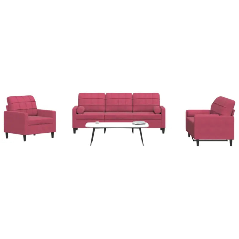 Banken loungeset met comfortabele zithoogte en elegante totale afmetingen - Wijnrood / met kussens en voetenbankje