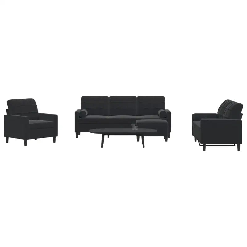 Banken loungeset met comfortabele zithoogte en elegante totale afmetingen - Zwart / met kussens en voetenbankje - Banken