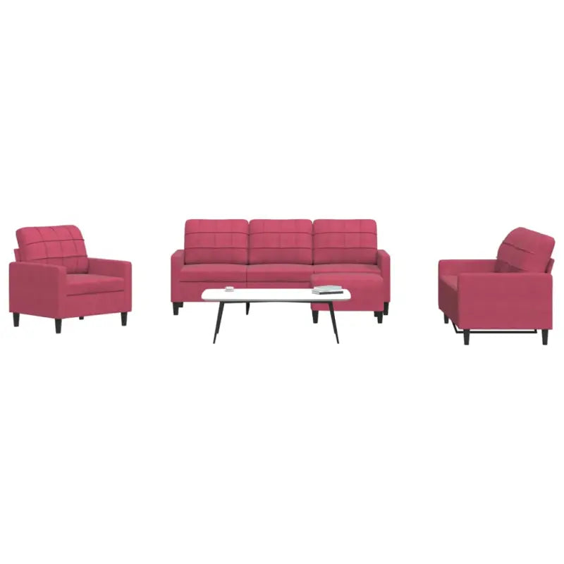 Banken loungeset met comfortabele zithoogte en elegante totale afmetingen - Wijnrood / Met voetenbank - Banken