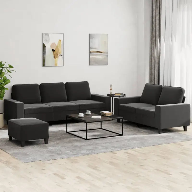 Banken loungeset met comfortabele zitplekken en totale afmetingen - Zwart / met kussens en voetenbankje - Banken