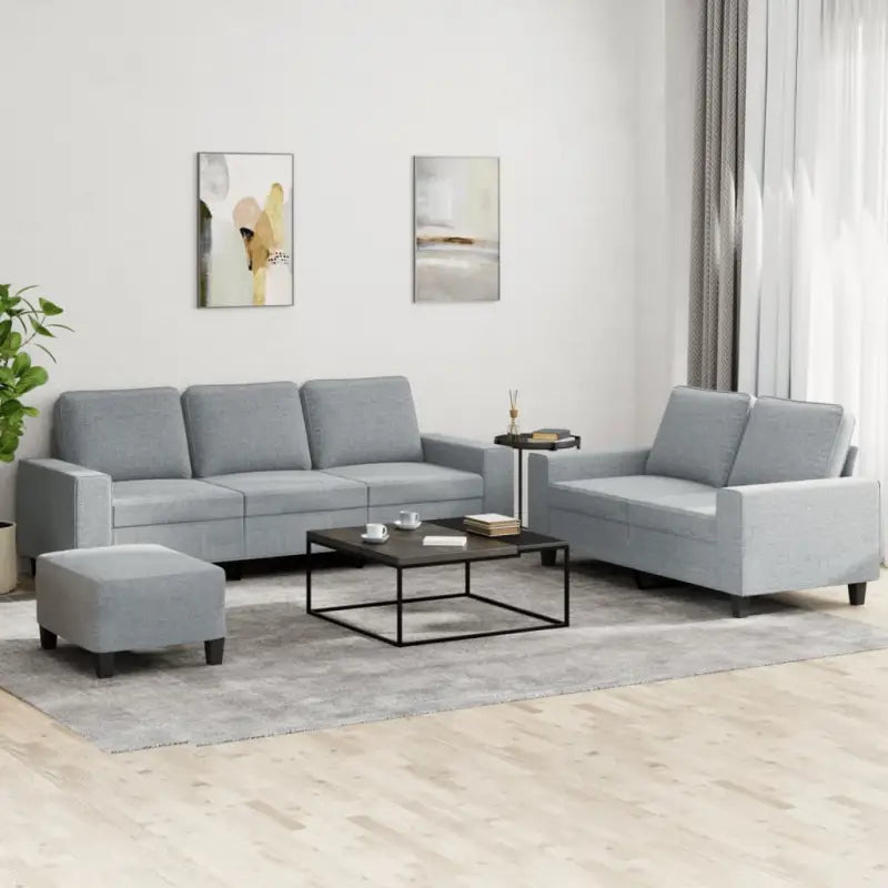 Banken loungeset met comfortabele zitplekken en totale afmetingen - Lichtgrijs / met kussens en voetenbankje - Banken