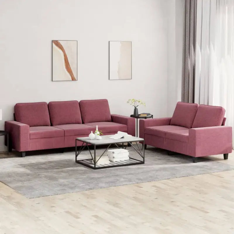 Banken loungeset met comfortabele zitplekken en totale afmetingen - Wijnrood / met kussens - Banken