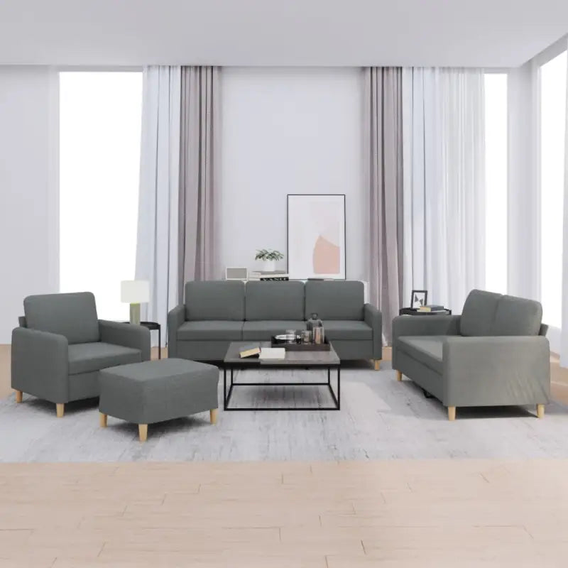 Banken loungeset met duurzame stof en comfortabele vulling - Donkergrijs / Met voetenbank - Banken