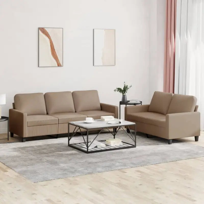 Banken loungeset met grote totale afmetingen en brede zitting - Cappuccino / met kussens - Banken
