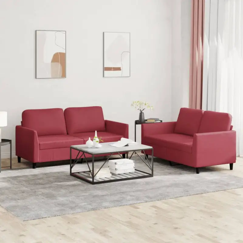 Banken Loungeset met hoge duurzaamheid en comfortabele afmetingen - Wijnrood / met kussens - Banken