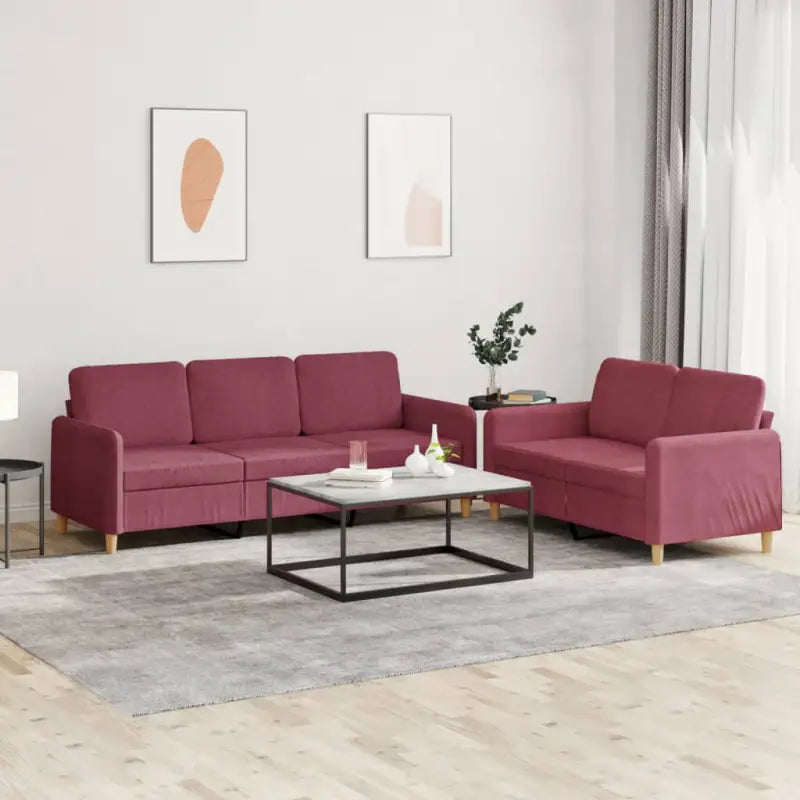 Banken loungeset met ruime totale afmetingen en comfortabele zitdiepte - Wijnrood / Zonder voetenbank - Banken