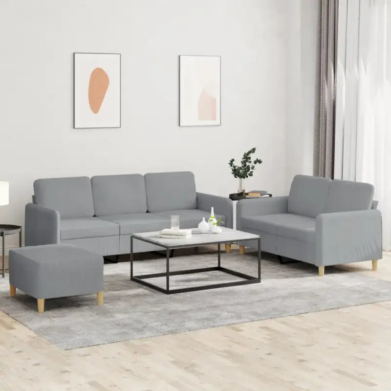 Banken loungeset met ruime totale afmetingen en comfortabele zitdiepte - Lichtgrijs / Met voetenbank - Banken