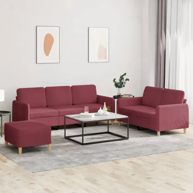 Banken loungeset met ruime totale afmetingen en comfortabele zitdiepte - Wijnrood / Met voetenbank - Banken