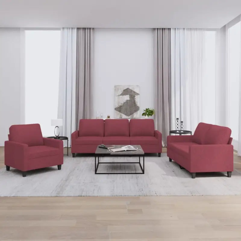 Banken loungeset met ruime totale afmetingen en comfortabele breedte zitting - Wijnrood / met kussens - Banken