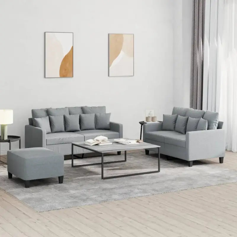 Banken loungeset met totale afmetingen en comfortabele diepte zitting - Lichtgrijs / met kussens en voetenbankje