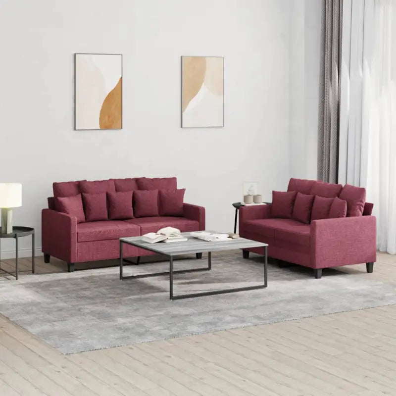 Banken loungeset met totale afmetingen en comfortabele diepte zitting - Wijnrood / met kussens - Banken